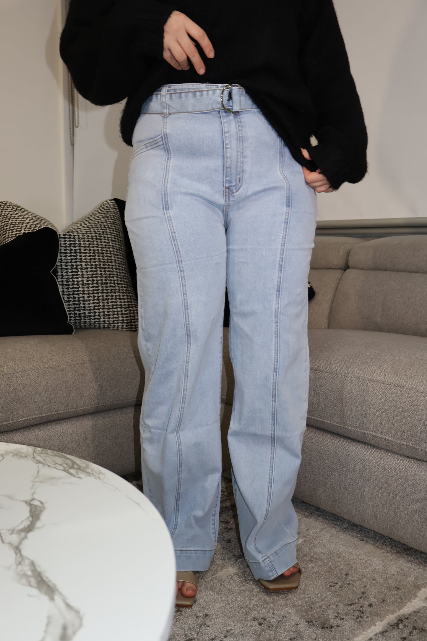 Belted panel jeans