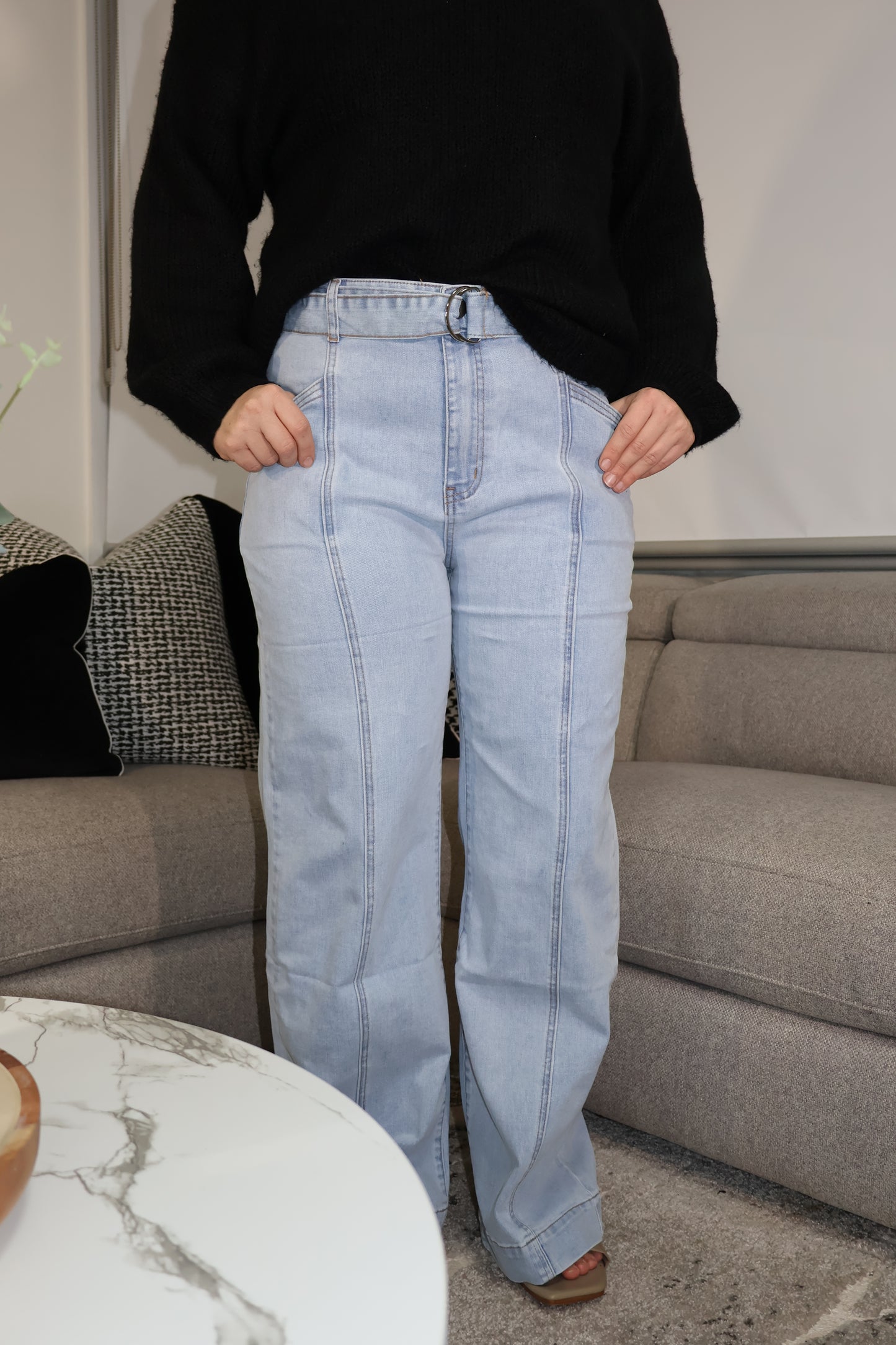 Belted panel jeans