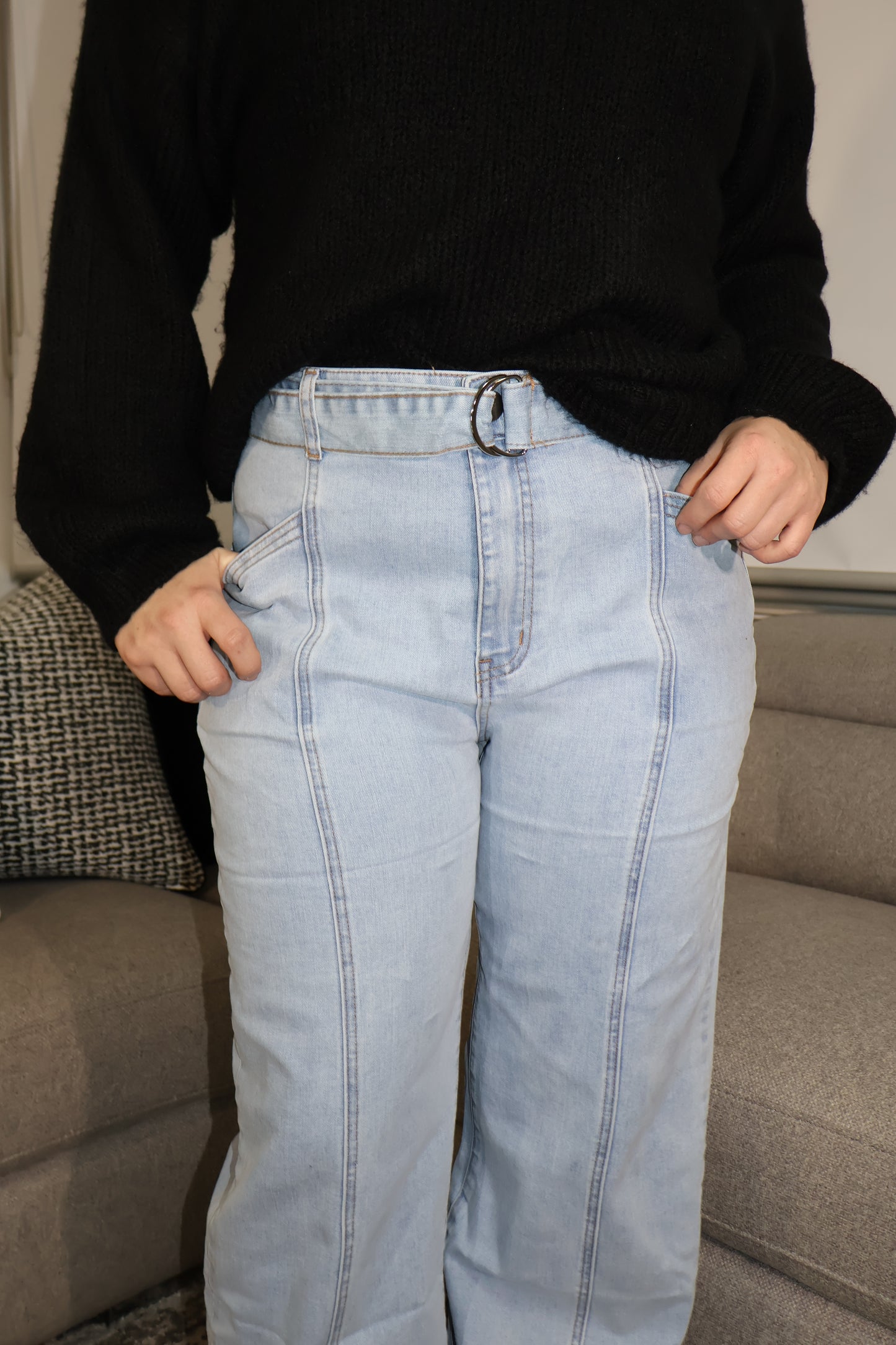 Belted panel jeans