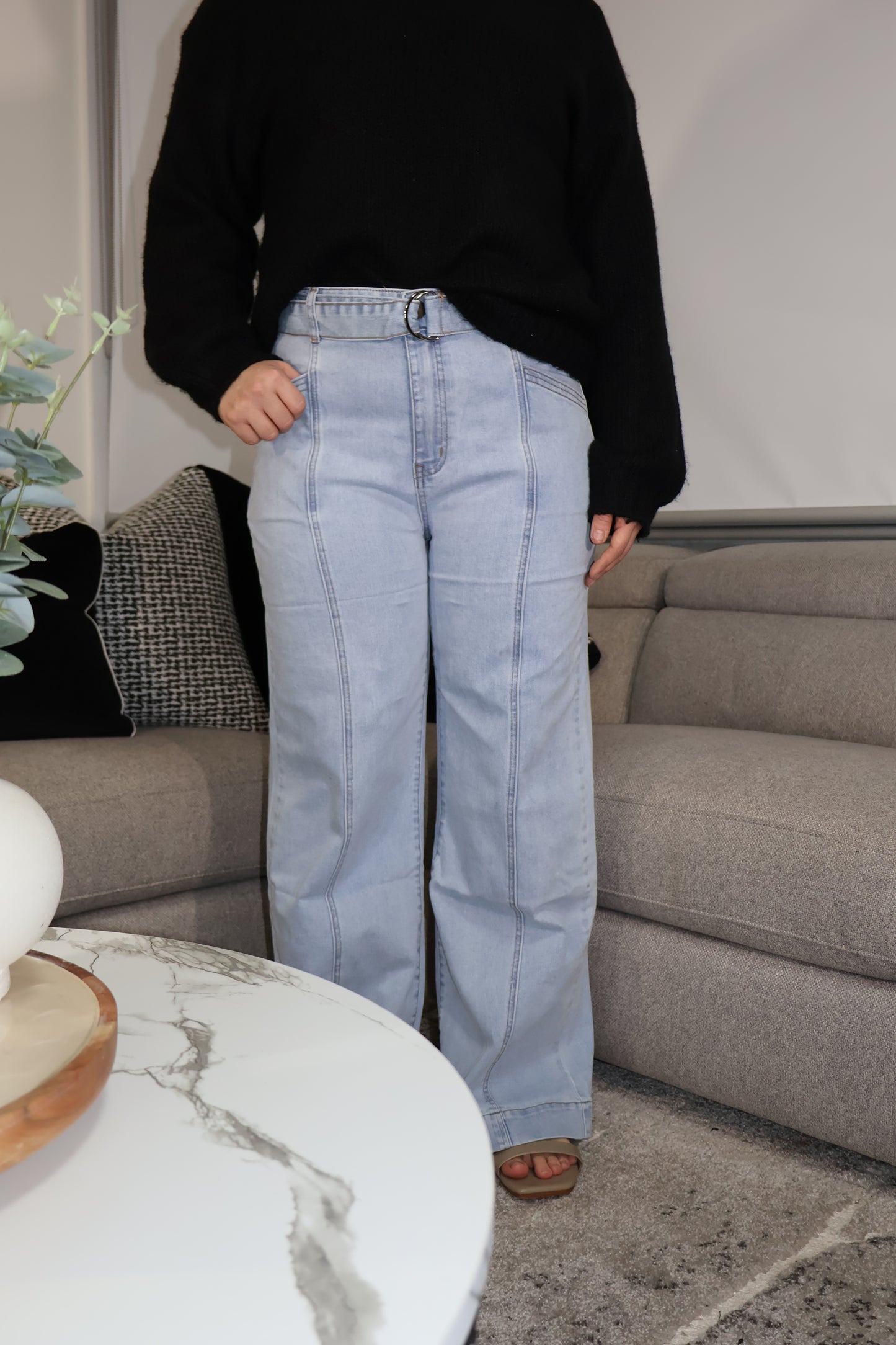 Belted panel jeans